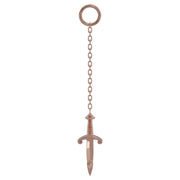 14K rose gold dagger chain piercing accessory with long cable chain and ornate 11mm dagger pendant