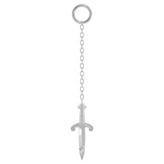 950 platinum dagger chain piercing accessory, long chain with detailed medieval dagger charm