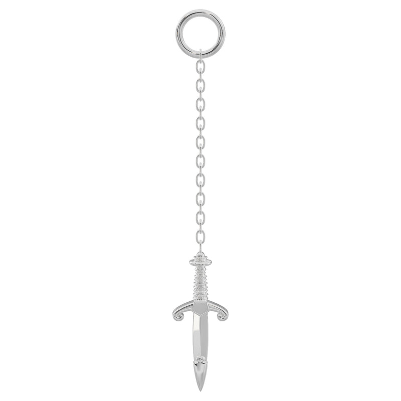 950 platinum dagger chain piercing accessory, long chain with detailed medieval dagger charm