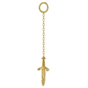 14K yellow gold short dagger chain accessory showing proportional difference from long chain option