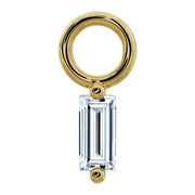 14k yellow gold baguette diamond piercing charm with open ring connector, front view