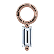 14k rose gold baguette diamond piercing charm with open ring connector, front view