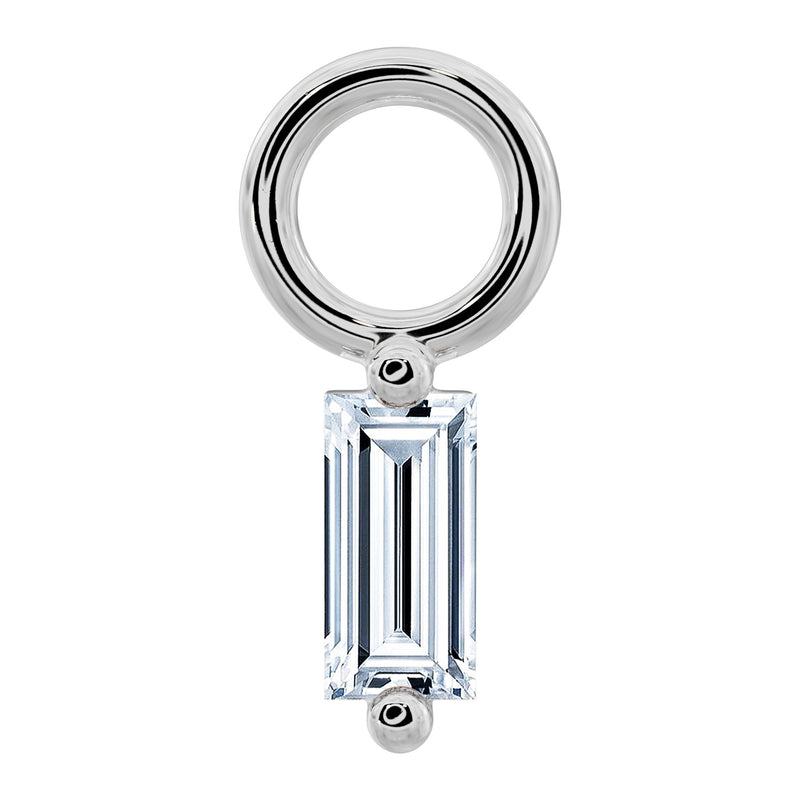 950 platinum baguette diamond piercing charm with open ring connector, front view