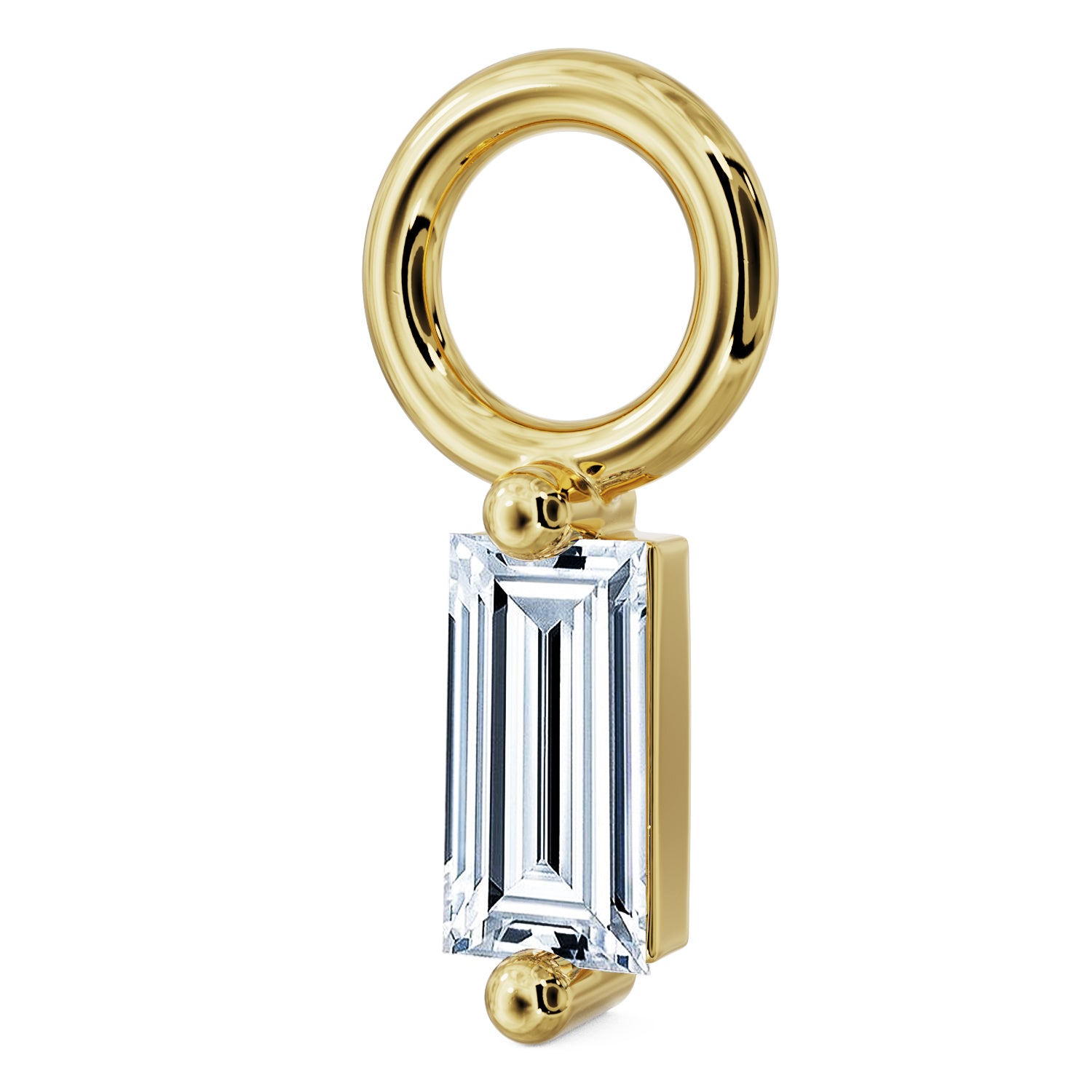 Side view 14k Gold Sleek Baguette Diamond Charm Accessory for Piercing Jewelry