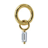 14k yellow gold baguette diamond charm attached to clicker ring, showing how charm connects