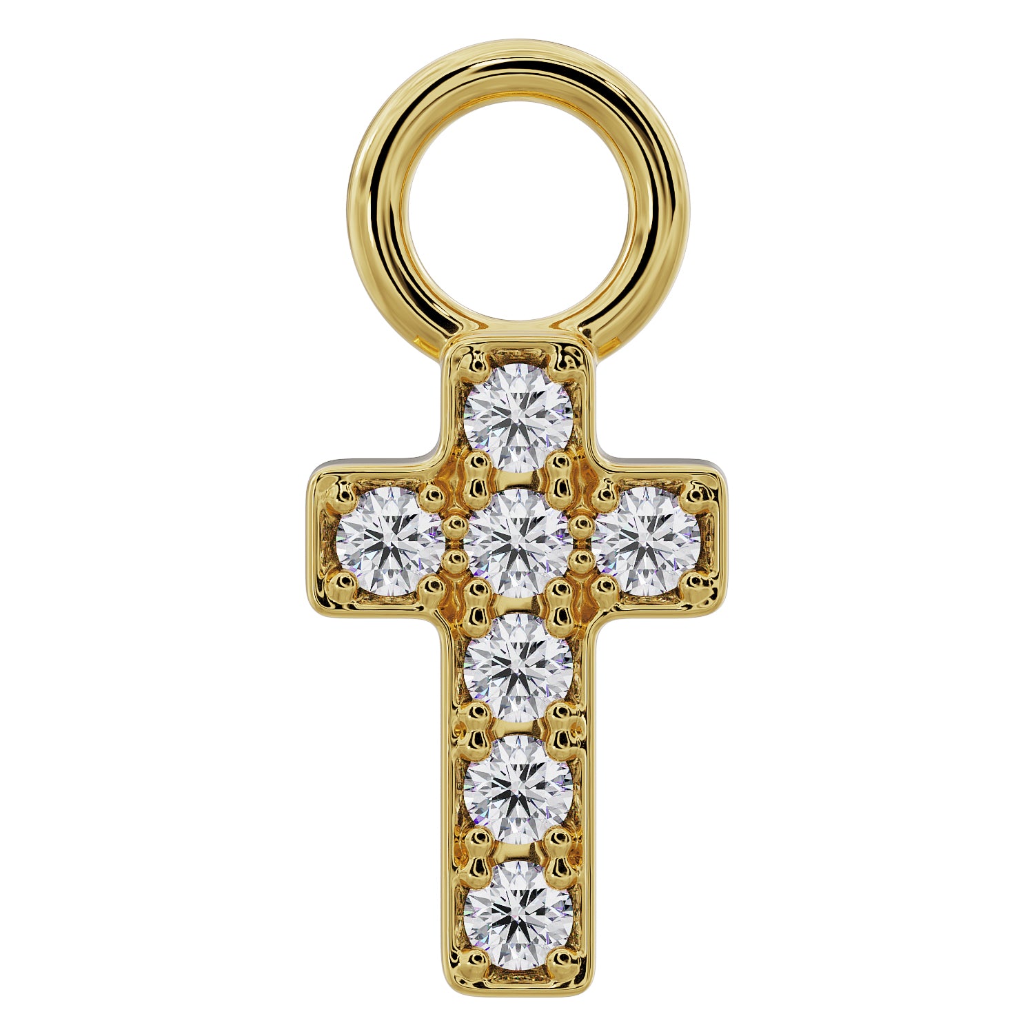 Diamond Cross Charm Accessory for Piercing Jewelry-14K Yellow Gold