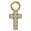 14k yellow gold diamond cross piercing charm with seven round diamonds, front view