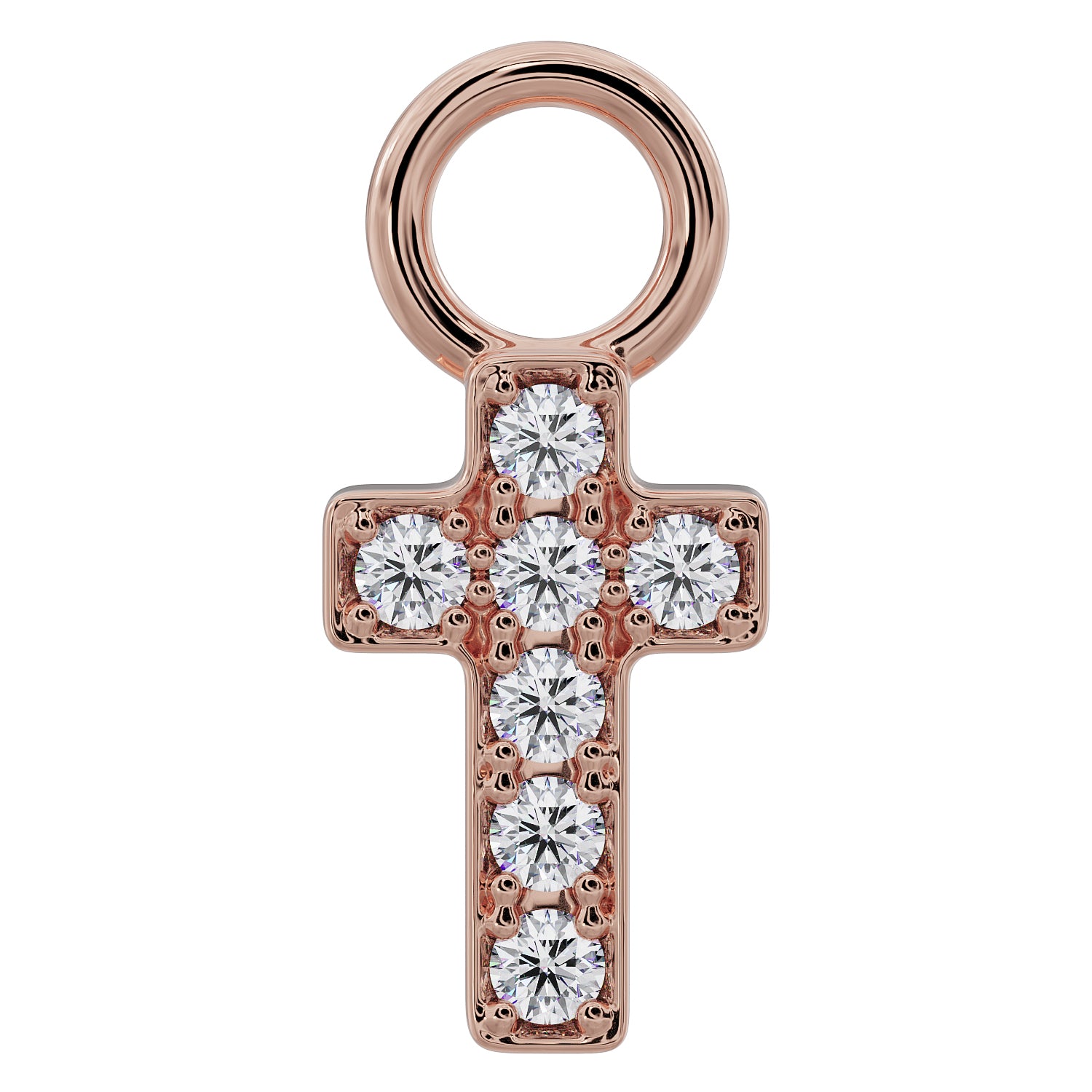 Diamond Cross Charm Accessory for Piercing Jewelry-14K Rose Gold