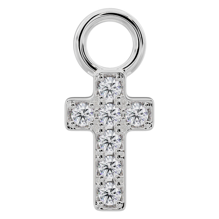 Diamond Cross Charm Accessory for Piercing Jewelry-14K White Gold