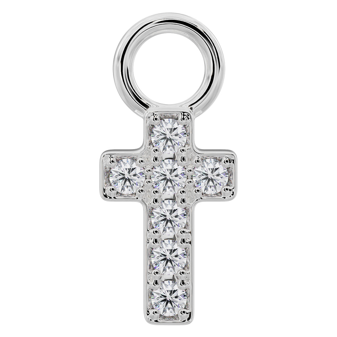 Diamond Cross Charm Accessory for Piercing Jewelry-14K White Gold