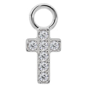 14k white gold diamond cross piercing charm set with seven round-cut diamonds, front view