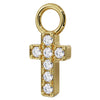 Angled side view of 14k yellow gold diamond cross charm showing depth and prong-set diamond details