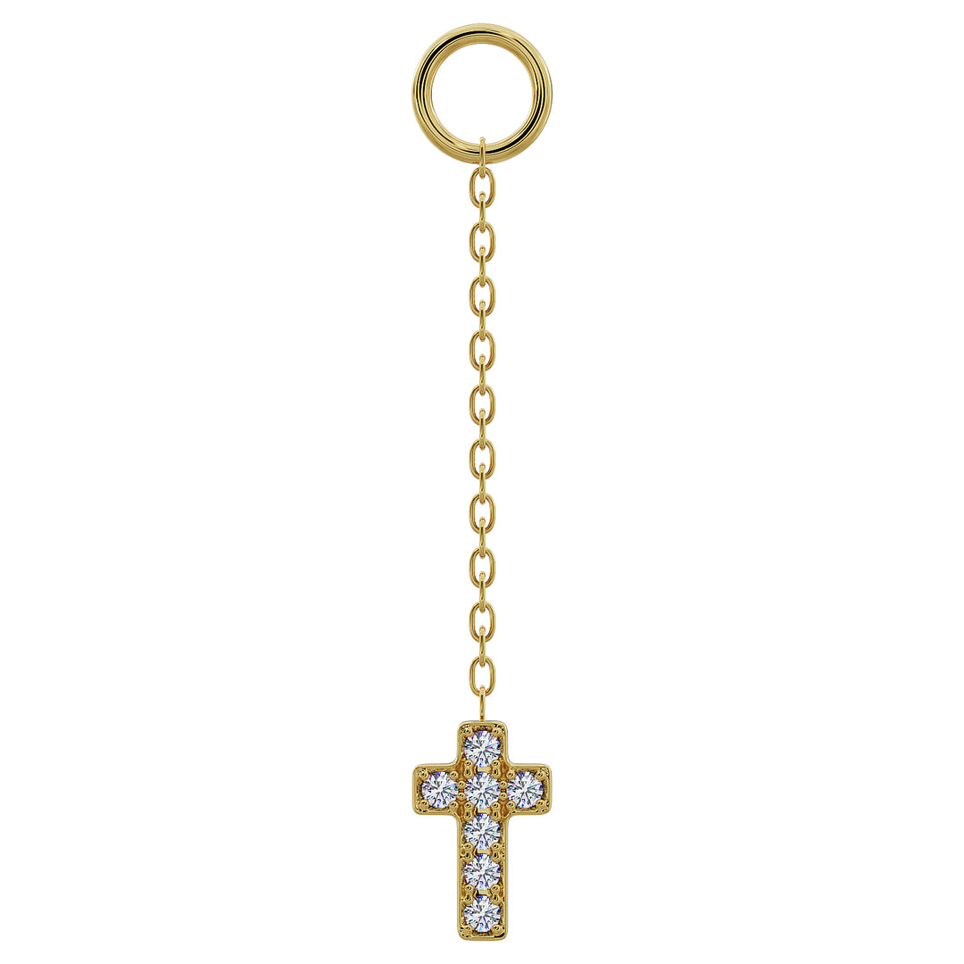 Cross Diamond Chain Accessory-Long   14K Yellow Gold