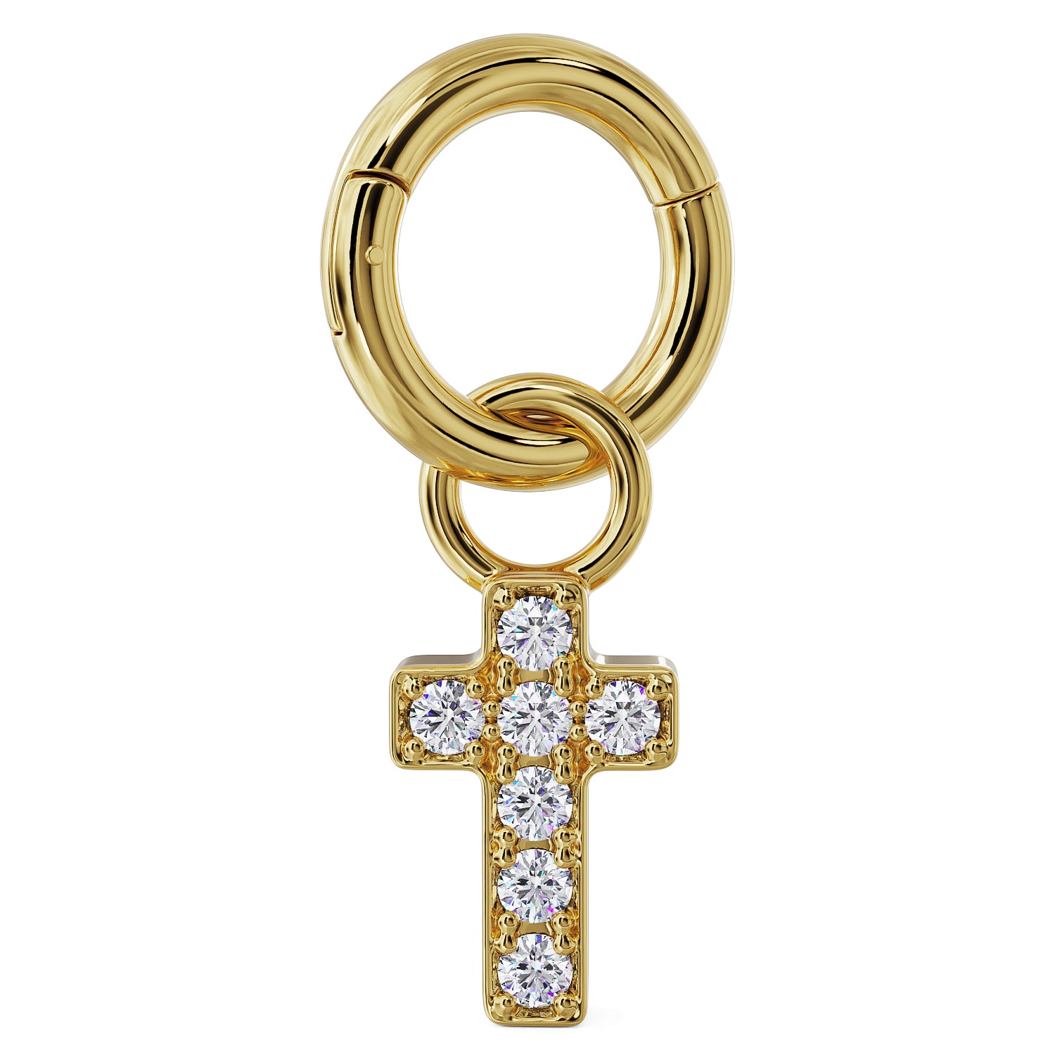 Clicker Ring & Cross Diamond Charm Accessory for Piercing Jewelry