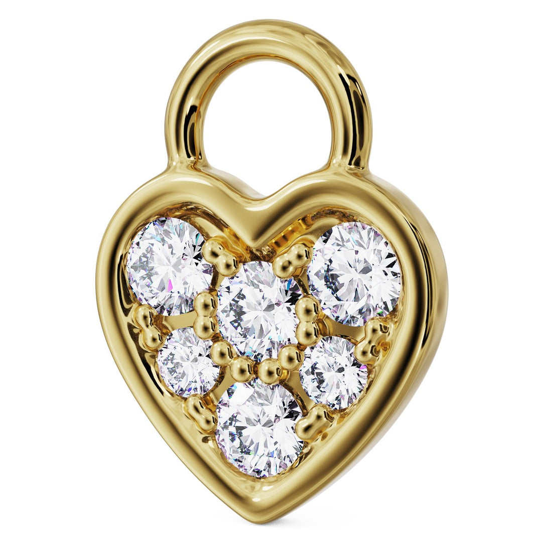 Side view Gold Heart Diamond Pave Charm Accessory for Piercing Jewelry