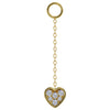 14K yellow gold long chain piercing accessory with pavé diamond heart charm, front view