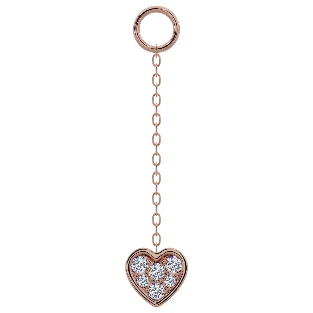 Heart Diamond Pave Chain Accessory-Long   14K Rose Gold