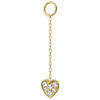 14K yellow gold short chain piercing accessory with pavé diamond heart charm, front view