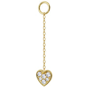 14K yellow gold short chain piercing accessory with pavé diamond heart charm, front view