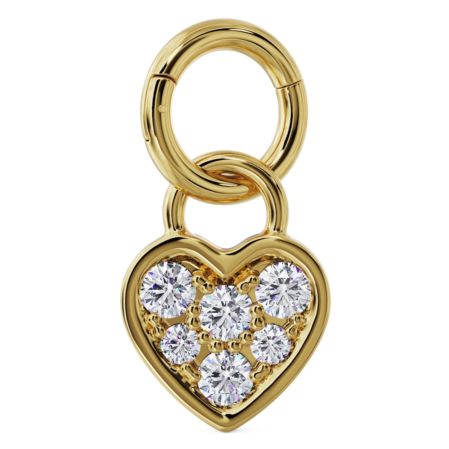 Clicker Ring & Gold Heart Diamond Pave Charm Accessory for Piercing Jewelry