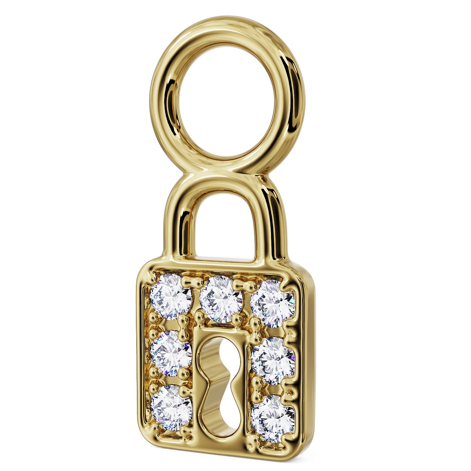 Side View Gold Lock Diamond Charm Accessory For Piercing Jewelry