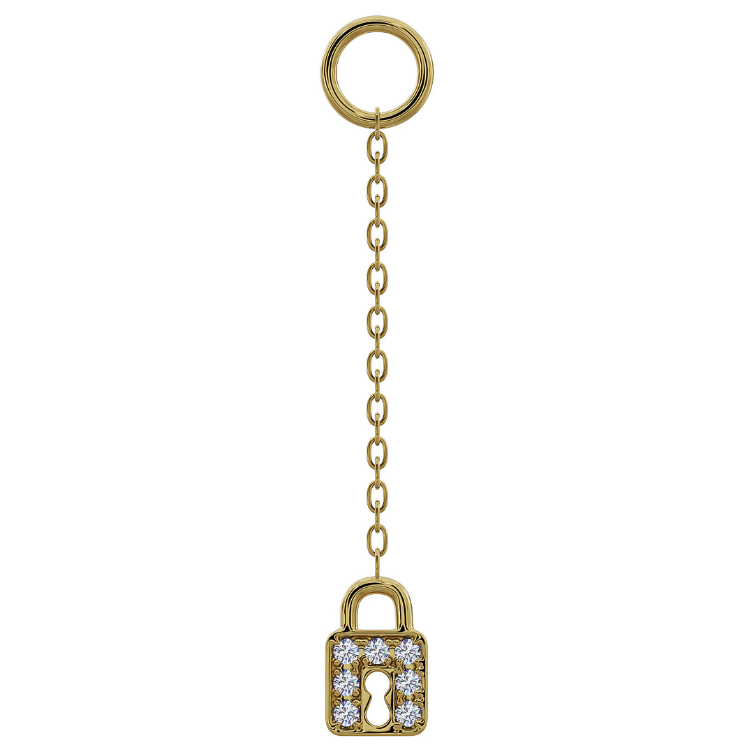 Lock Diamond Chain Accessory-Long   14K Yellow Gold