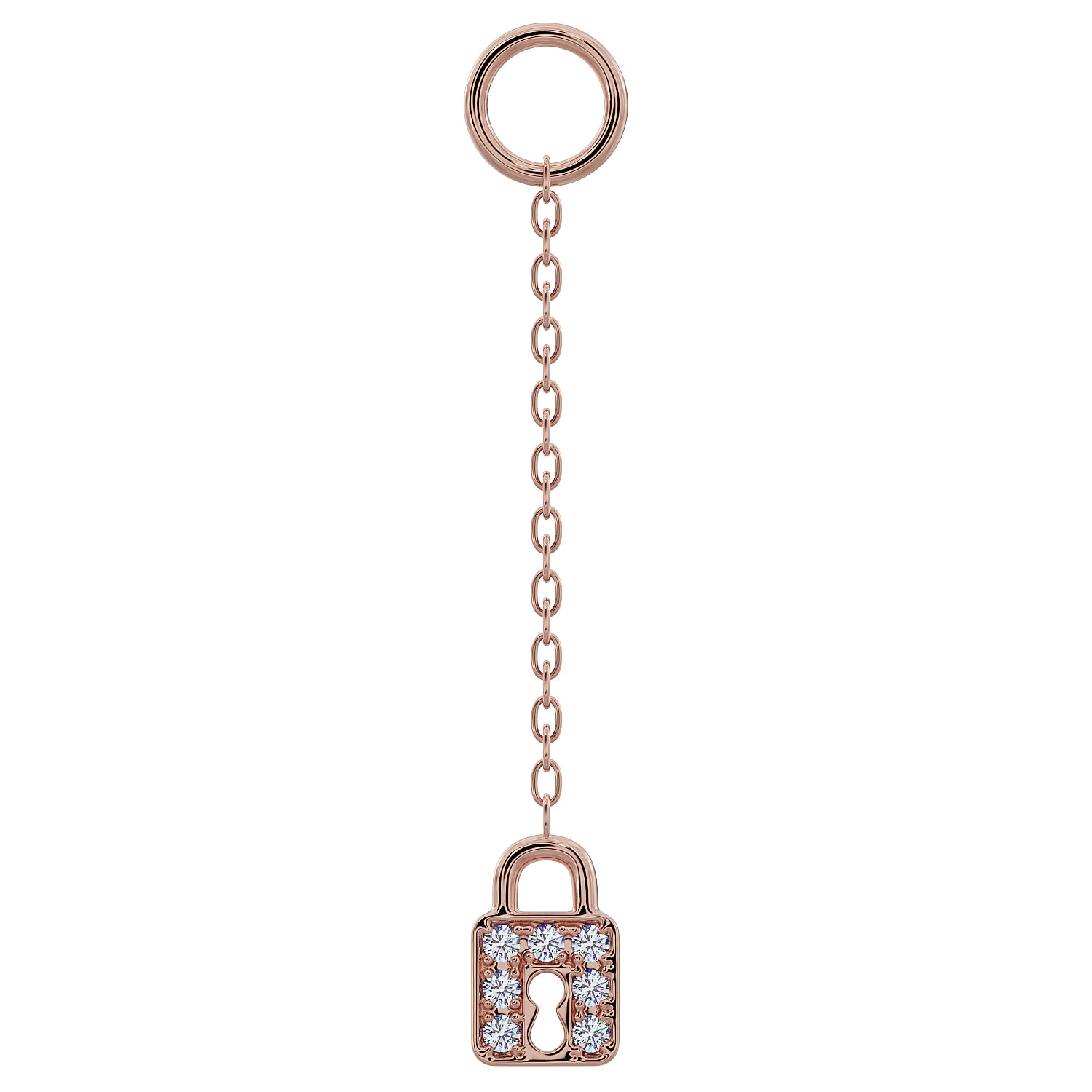 Lock Diamond Chain Accessory-Long   14K Rose Gold