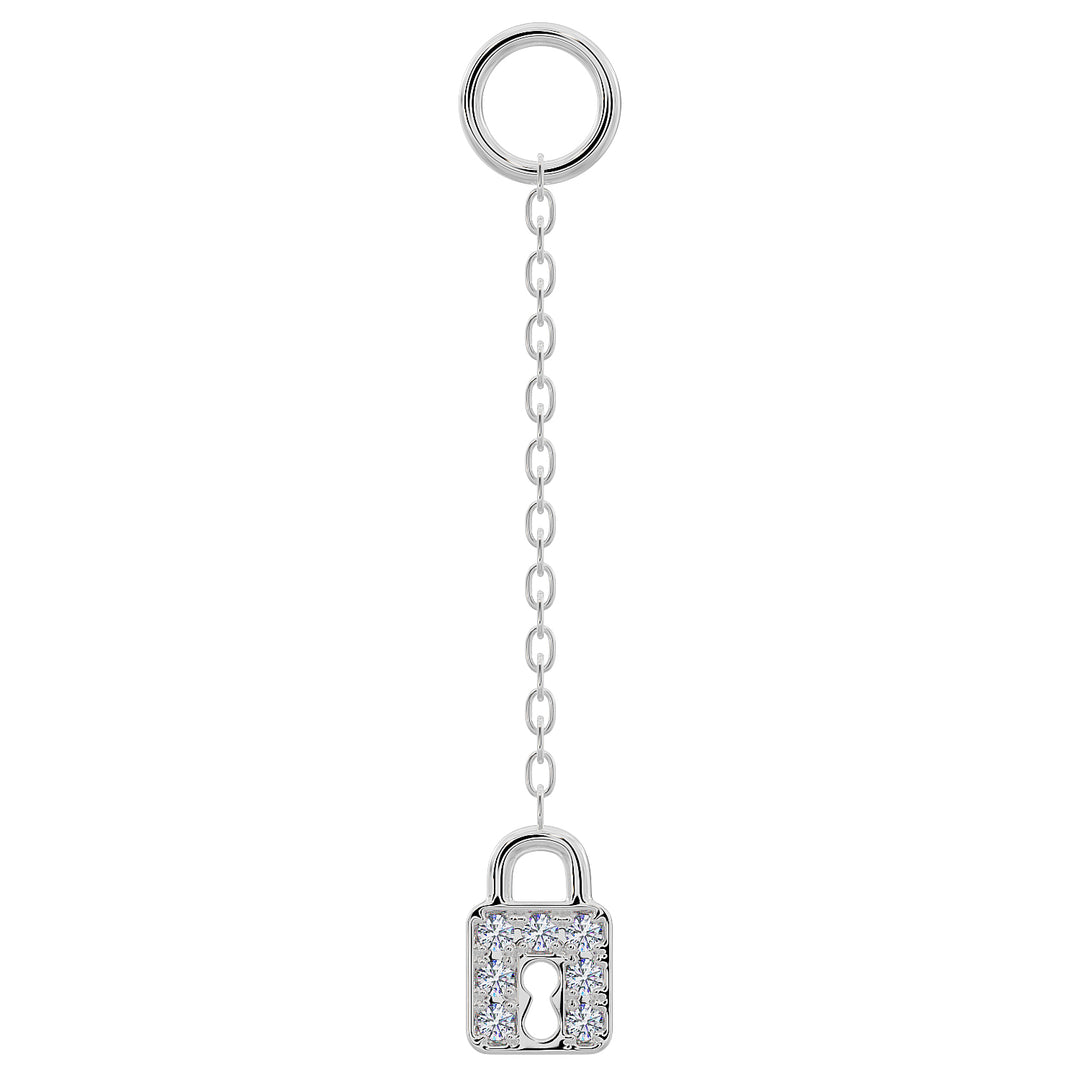Lock Diamond Chain Accessory-Long   14K White Gold
