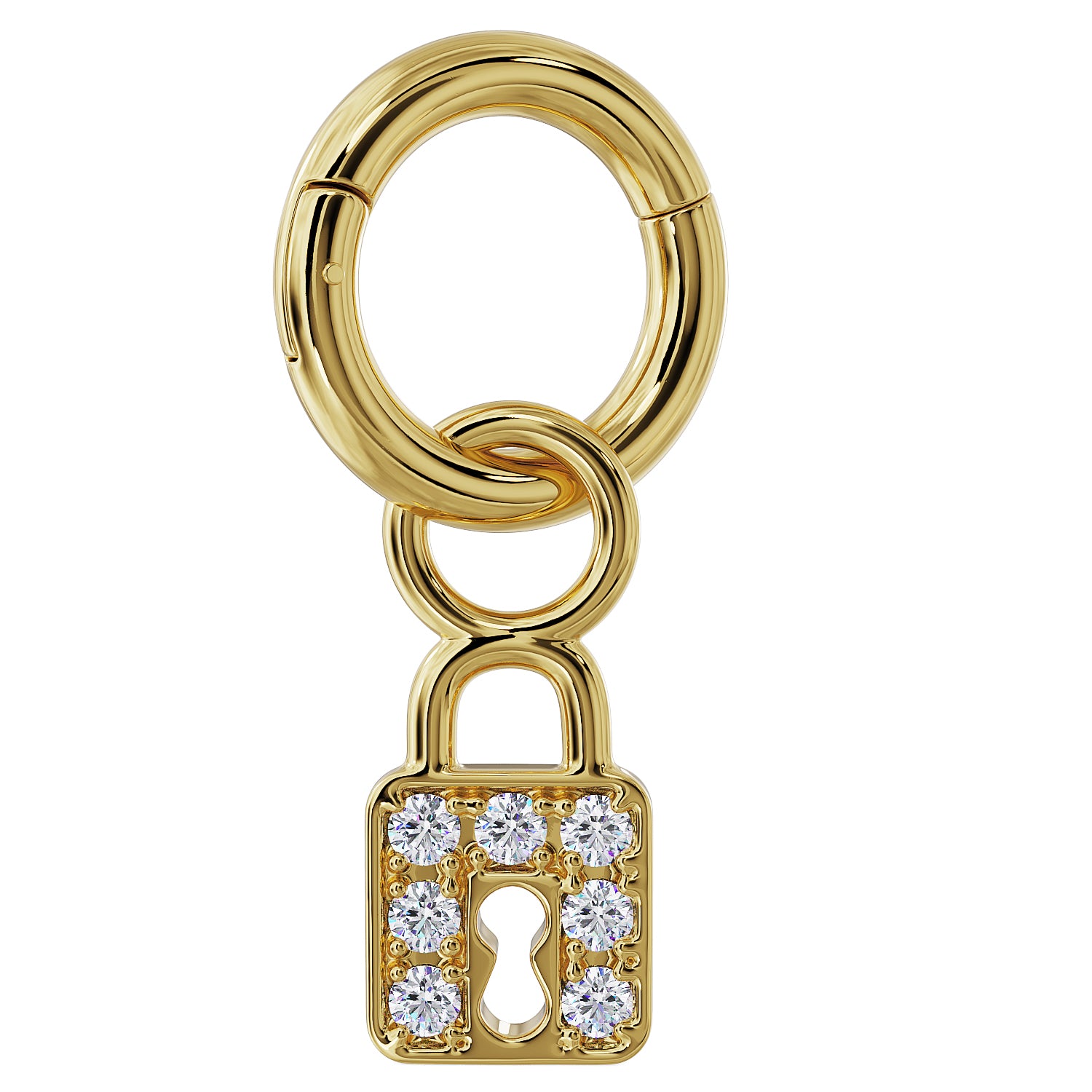 Clicker Ring & Gold Lock Diamond Charm Accessory For Piercing Jewelry