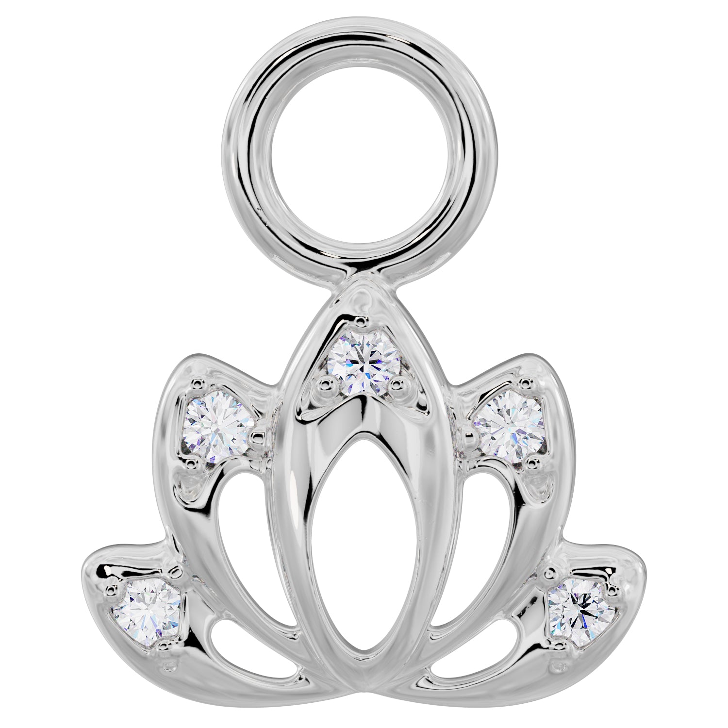 Lotus Diamond Charm Accessory for Piercing Jewelry-14K White Gold