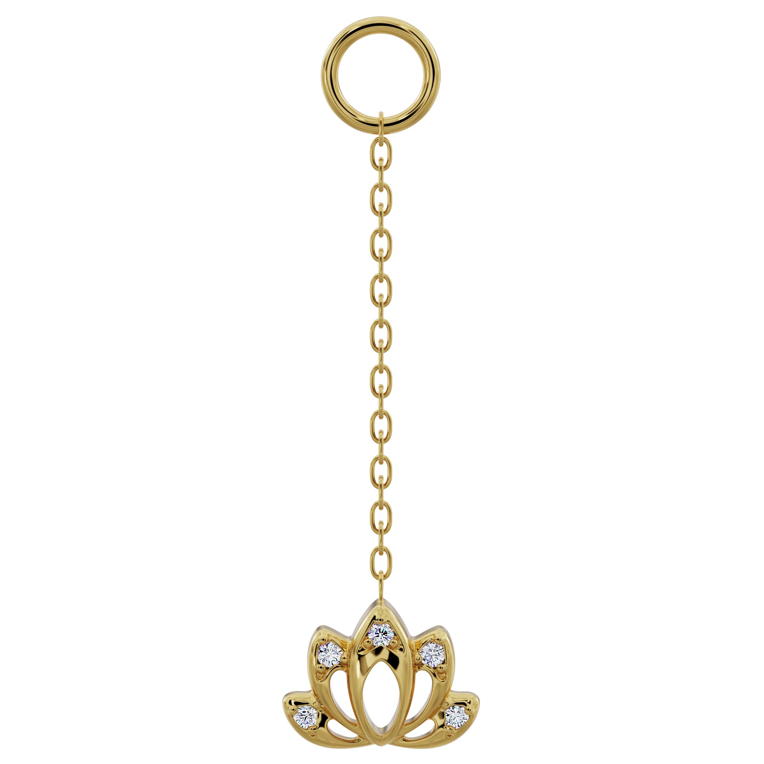Lotus Diamond Chain Accessory-Long   14K Yellow Gold