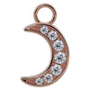 14k rose gold crescent moon piercing charm with pave diamond front view