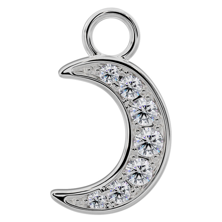 Moon Diamond Pave Charm Accessory for Piercing Jewelry-14K White Gold