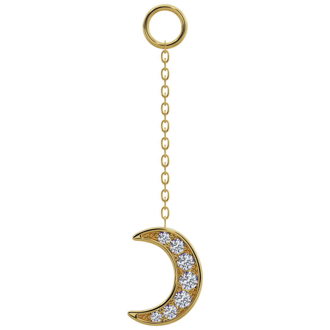 Moon Diamond Pave Chain Accessory-Long   14K Yellow Gold