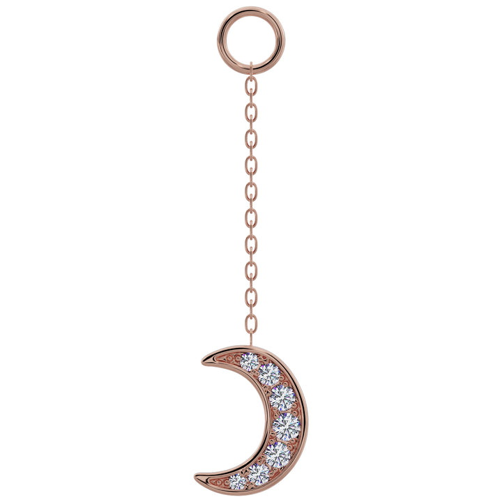 Moon Diamond Pave Chain Accessory-Long   14K Rose Gold
