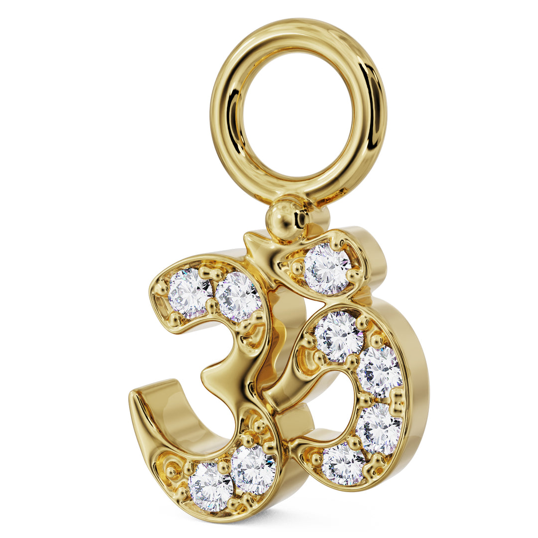 Side View 14k Gold Om Diamond Charm Accessory