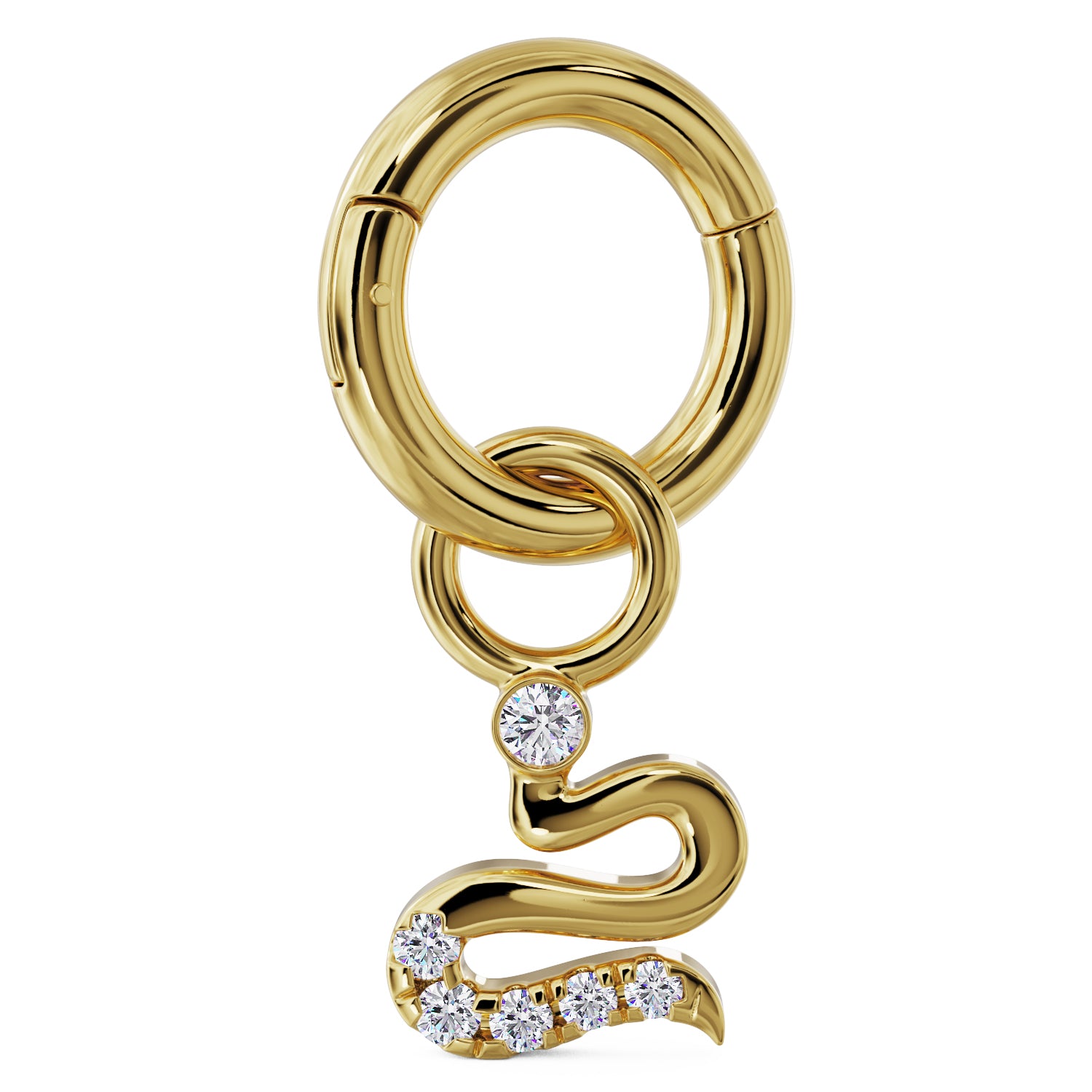 Clicker Ring & Diamond Snake Charm Accessory for Piercing Jewelry