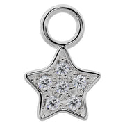14K white gold diamond pavé star piercing charm, front view with round-cut diamond cluster setting