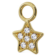 Angled side view of 14K yellow gold diamond pavé star charm showing depth of pavé setting