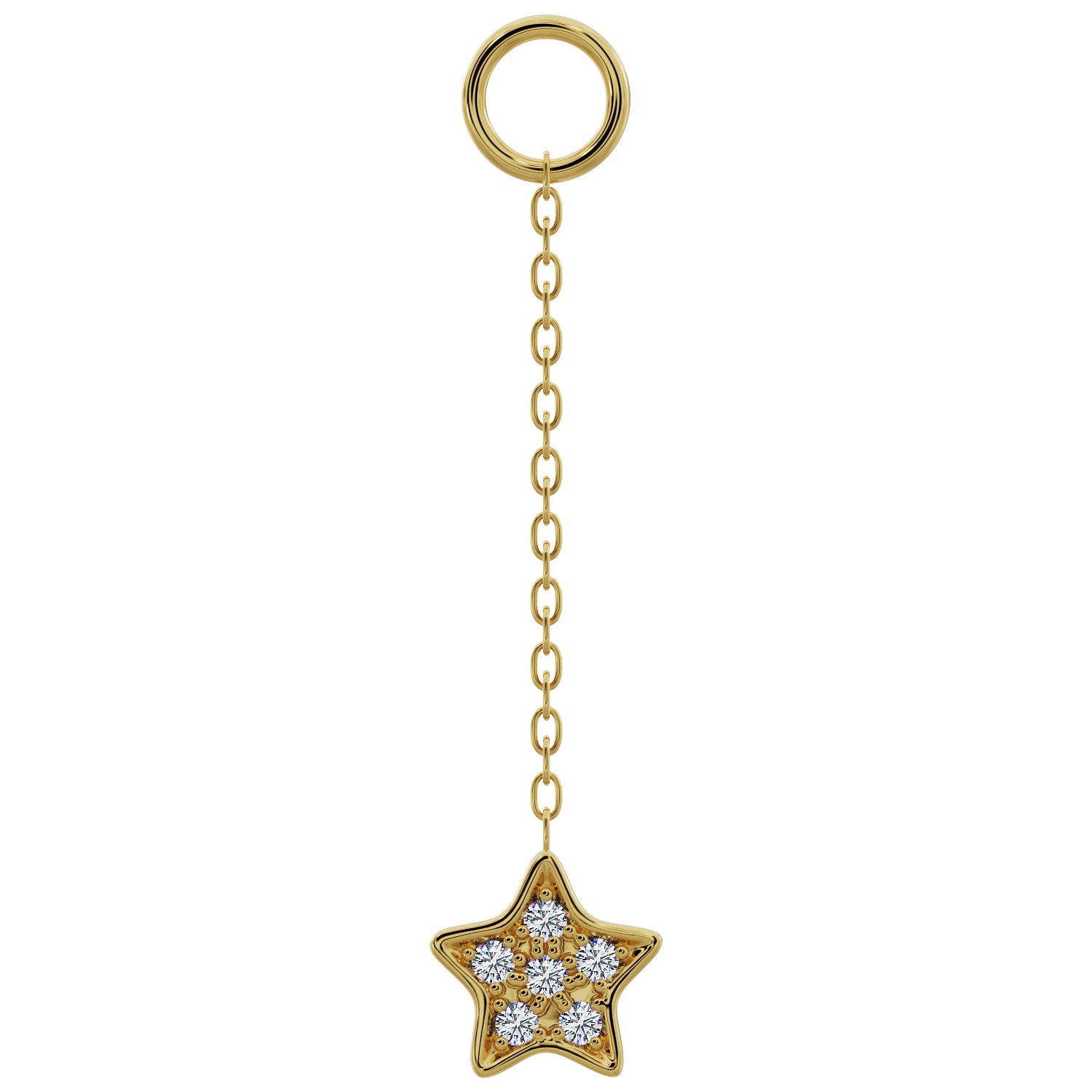 Star Diamond Pave Chain Accessory-Long   14K Yellow Gold