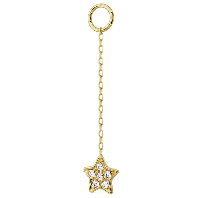 14k yellow gold short chain piercing add-on showing diamond star charm and loop connector