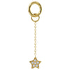 14k yellow gold star diamond chain accessory with clicker hoop attachment shown open for piercing