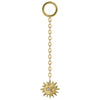 14K yellow gold sun and moon diamond chain piercing accessory, long length, front view