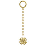 14K yellow gold sun and moon diamond chain piercing accessory, long length, front view