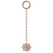 14K rose gold sun and moon diamond chain piercing accessory, long length, front view