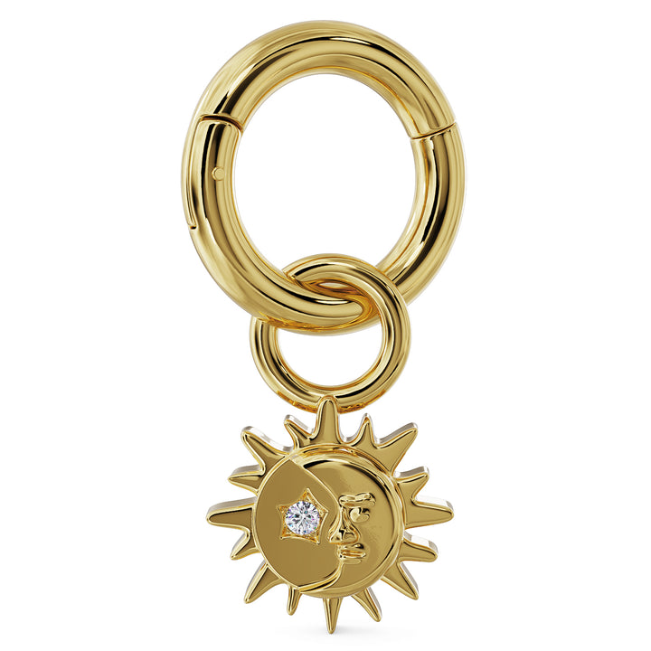 Clicker Ring & Gold Sun & Moon Diamond Charm Accessory for Piercing Jewelry
