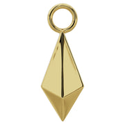 14k yellow gold geometric pyramid piercing charm with round jump ring, front view