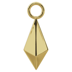 14k yellow gold geometric pyramid piercing charm with round jump ring, front view