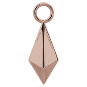 14k rose gold geometric pyramid piercing charm with round jump ring, front view