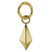 14k yellow gold pyramid charm attached to a clicker ring, showing how it connects